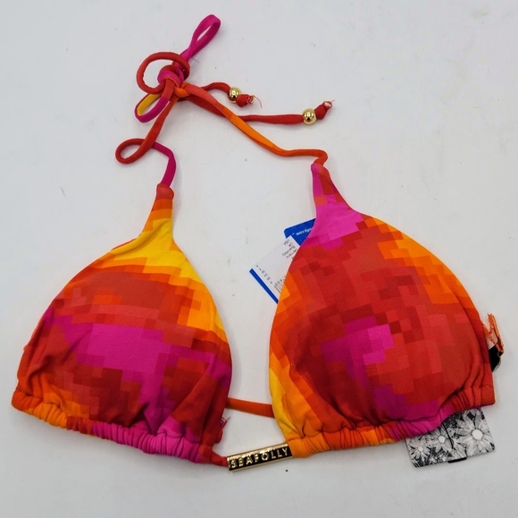 Seafolly Australia Swim Red Orange Pink Yellow Triangle Bikini Top Size 4 - Picture 1 of 9